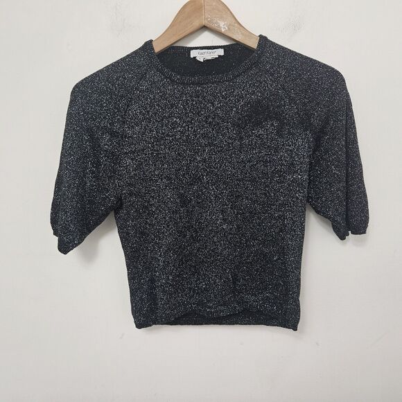 KAREN KANE Women's Black Short Sleeve Cropped Sparkly Blouse Top Size S - Picture 1 of 5